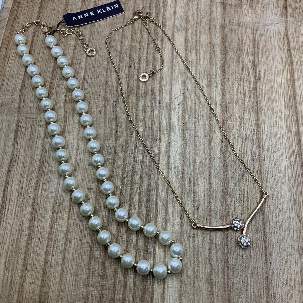 Anne Klein Faux Pearls Rhinestone Bundle Collar Necklace